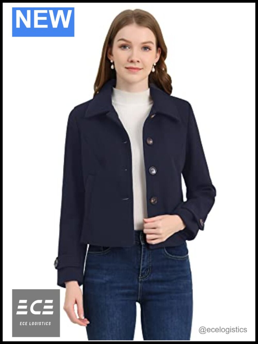 Women's Crop Pea Coat Turn Down Single Breasted Winter Outwear